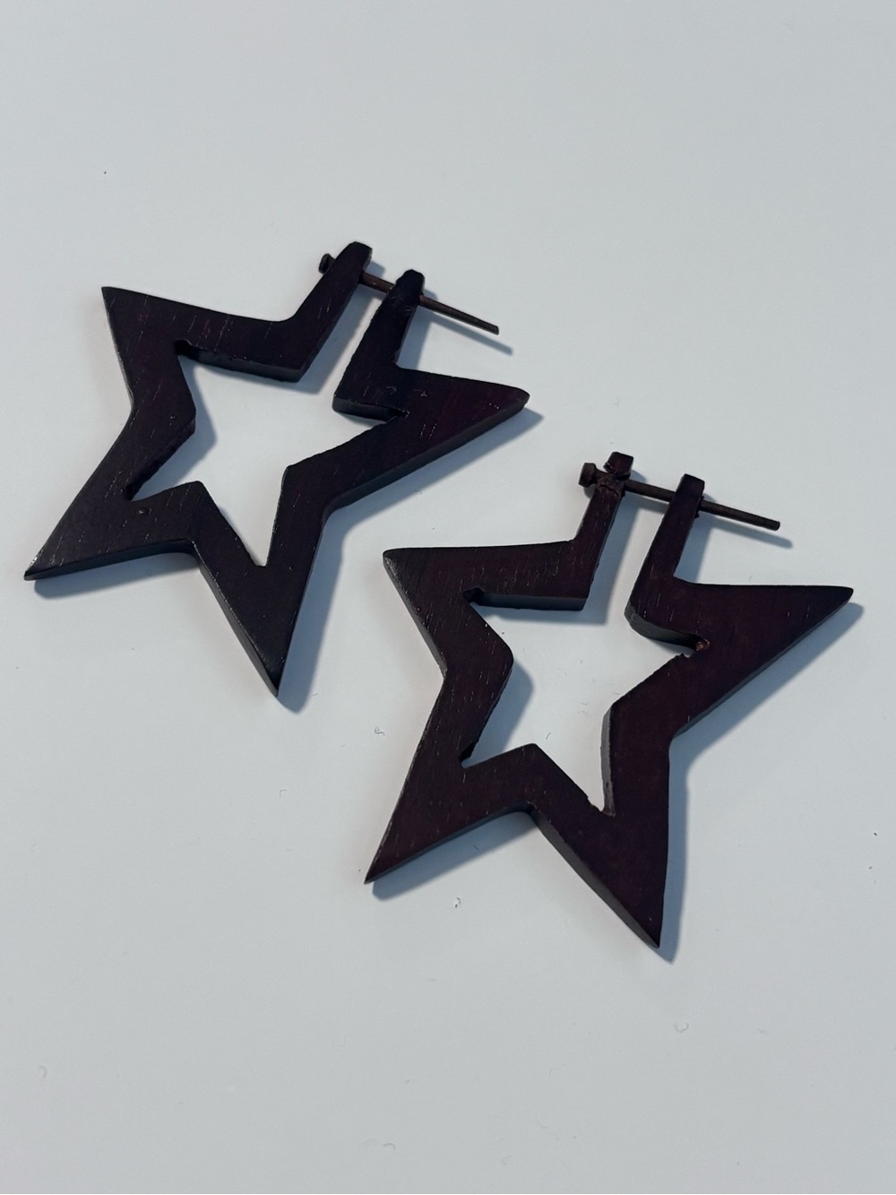 Wood Star-Shaped Cutout Hoop Earrings in Deep Brown